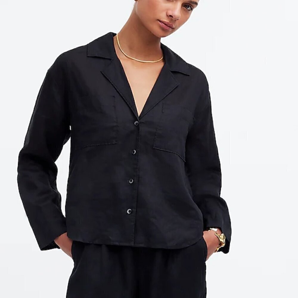 Madewell Resort Semi-Sheer Long Sleeve Button Up Shirt Black Size S NWT